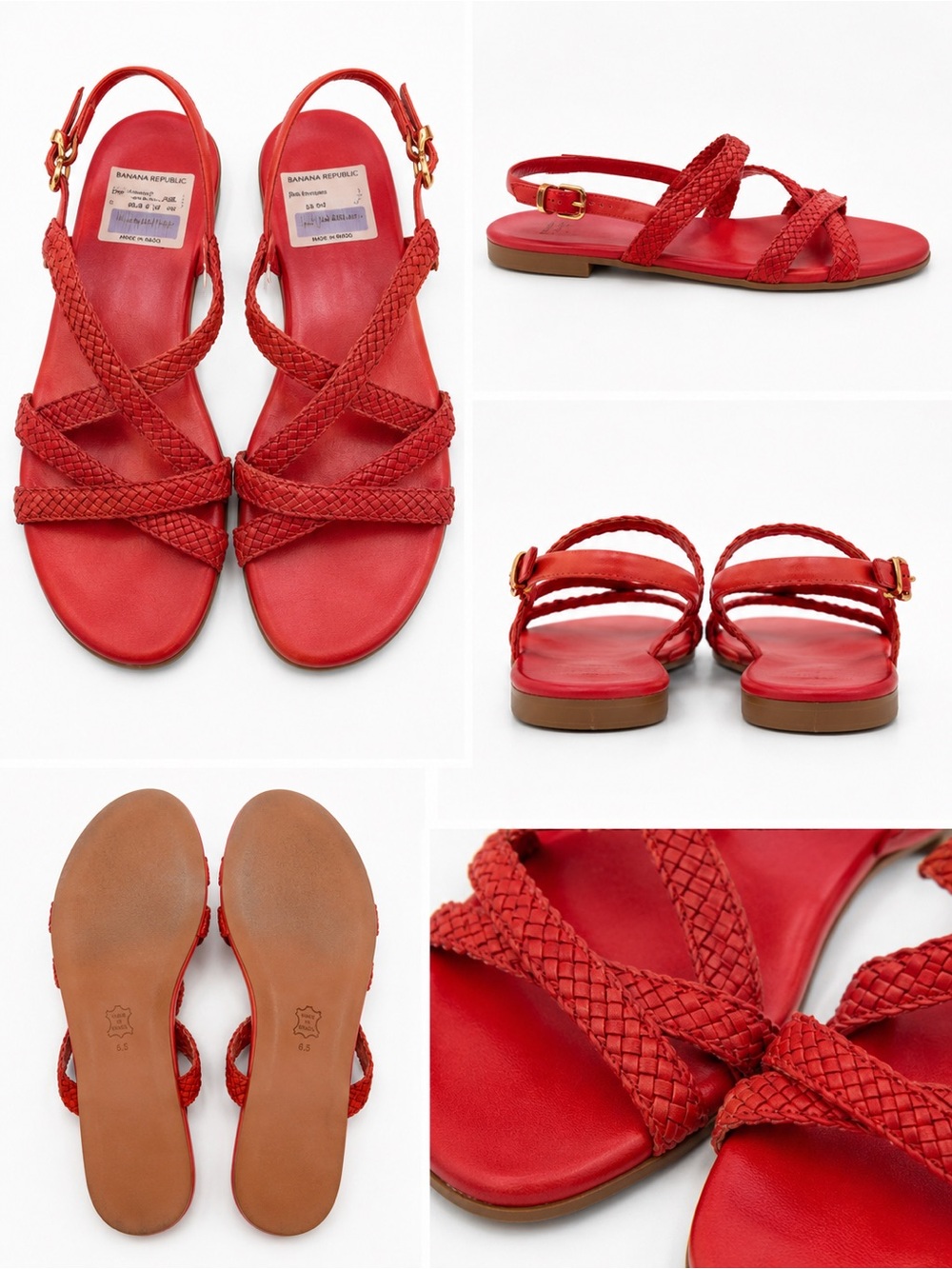Cole Haan Red Braided Leather Slingback Sandals